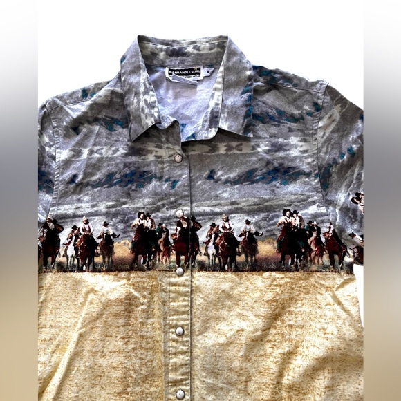 Vintage Panhandle Slim Western M cowboy scene Long Sleeve Shirt pearl snaps - Picture 5 of 6